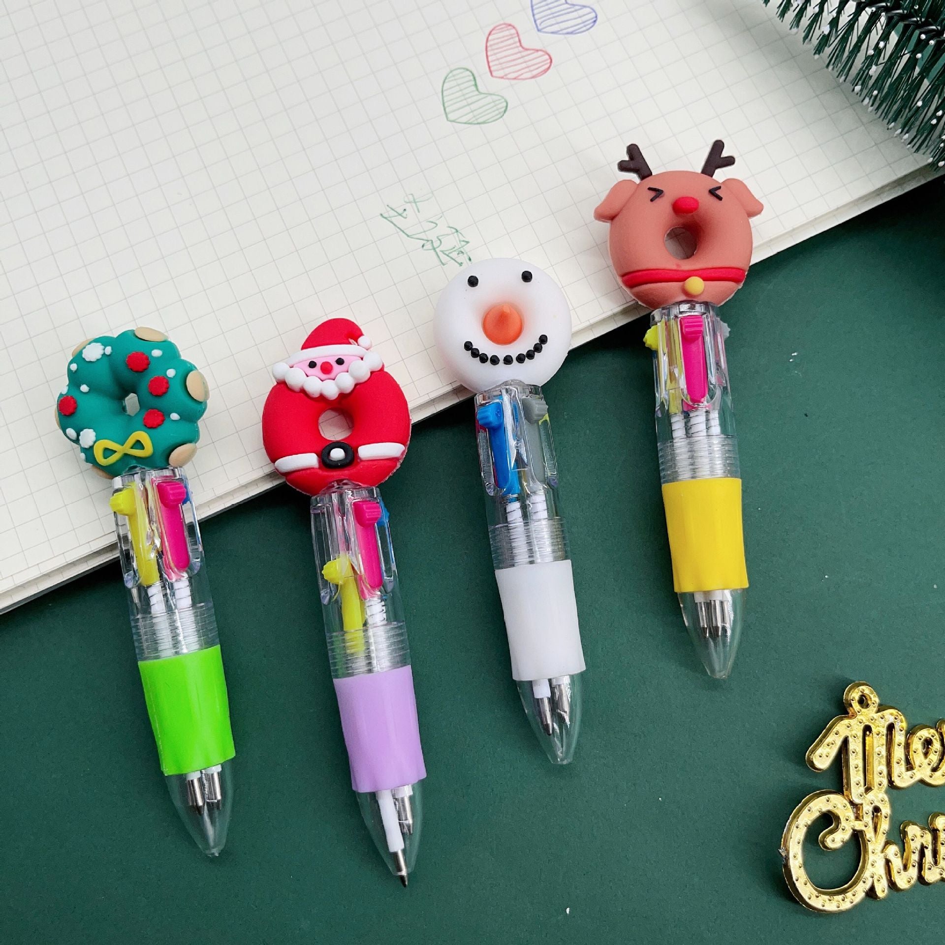 Wholesale Cartoon Christmas Mini Four Color Plastic Ballpoint Pen